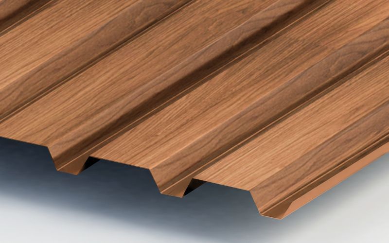 Профнастил С44 с покрытием ECOSTEEL® 0,5 мм, золотистый дуб Профлайн Профнастил С44 с покрытием ECOSTEEL® 0,5 мм, золотистый дуб Профлайн
