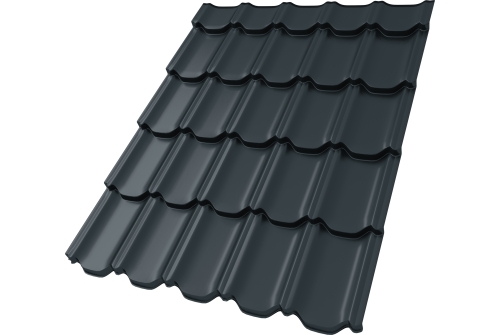 Металлочерепица "Квинта плюс3D" ("Kvinta plus3D") 0,5 PurLite Matt RAL 7016 антрацитово-серый ПрофЛайн, купить Металлочерепица "Квинта плюс3D" ("Kvinta plus3D") 0,5 PurLite Matt RAL 7016 антрацитово-серый в ПрофЛайн