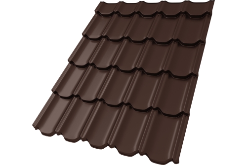 Металлочерепица "Квинта плюс3D" ("Kvinta plus3D") 0,5 Drap RAL 8017 шоколад ПрофЛайн, купить Металлочерепица "Квинта плюс3D" ("Kvinta plus3D") 0,5 Drap RAL 8017 шоколад в ПрофЛайн