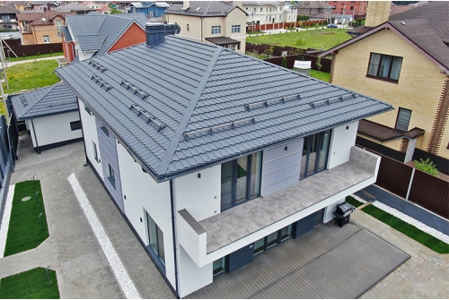 Металлочерепица "Квинта плюс" ("Kvinta plus") 0,5 Satin Matt RAL 7024 мокрый асфальт ПрофЛайн, купить Металлочерепица "Квинта плюс" ("Kvinta plus") 0,5 Satin Matt RAL 7024 мокрый асфальт в ПрофЛайн