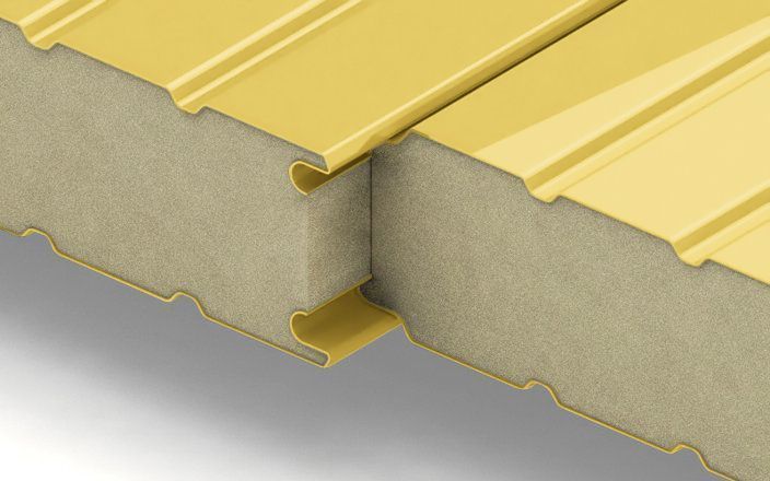 Стеновые сэндвич-панели с наполнителем из пенополиизоцианурата толщиной 30 мм, ширина 1000 мм, цвет RAL 1018 ПрофЛайн, купить Стеновые сэндвич-панели с наполнителем из пенополиизоцианурата толщиной 30 мм, ширина 1000 мм, цвет RAL 1018 в ПрофЛайн