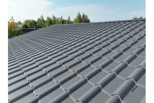 Металлочерепица "Камея" ("Kamea") v02 0,5 Satin Matt RAL 7024 мокрый асфальт ПрофЛайн, купить Металлочерепица "Камея" ("Kamea") v02 0,5 Satin Matt RAL 7024 мокрый асфальт в ПрофЛайн