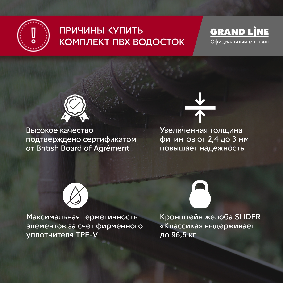 Комплект водосточной системы Классика 120мм ПВХ 6 м/3м RAL 7024 графит ПрофЛайн, купить Комплект водосточной системы Классика 120мм ПВХ 6 м/3м RAL 7024 графит в ПрофЛайн