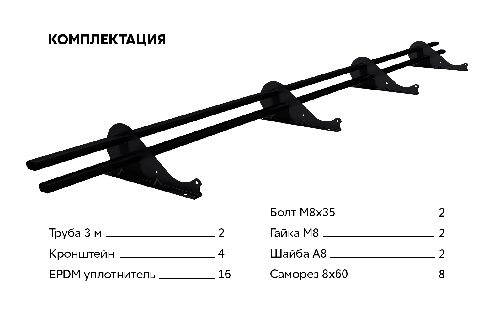 Снегозадержатель трубчатый Snow Kit RAL 9005 3м ПрофЛайн, купить Снегозадержатель трубчатый Snow Kit RAL 9005 3м в ПрофЛайн