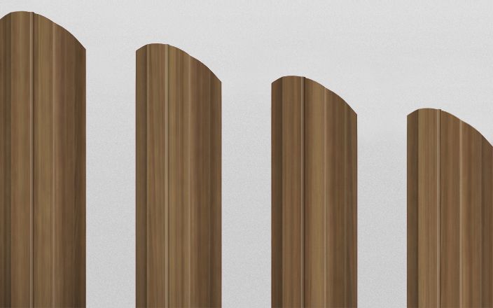 Штакетник металлический П-образный фигурный, цвет кедр, длина 2 м, двусторонняя окраска ПрофЛайн, купить Штакетник металлический П-образный фигурный, цвет кедр, длина 2 м, двусторонняя окраска в ПрофЛайн