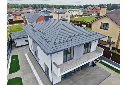 Металлочерепица "Квинта плюс" ("Kvinta plus") 0,5 PurLite Matt RAL 7024 мокрый асфальт ПрофЛайн, купить Металлочерепица "Квинта плюс" ("Kvinta plus") 0,5 PurLite Matt RAL 7024 мокрый асфальт в ПрофЛайн