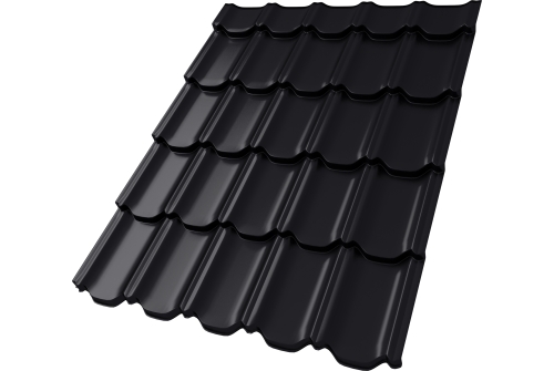 Металлочерепица "Квинта плюс3D" ("Kvinta plus3D") 0,5 Satin RAL 9005 черный ПрофЛайн, купить Металлочерепица "Квинта плюс3D" ("Kvinta plus3D") 0,5 Satin RAL 9005 черный в ПрофЛайн