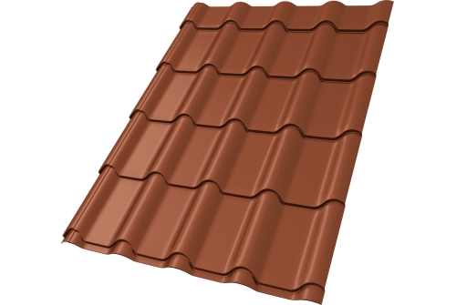 Металлочерепица "Камея" ("Kamea") v02 0,5 Satin RAL 8004 терракота ПрофЛайн, купить Металлочерепица "Камея" ("Kamea") v02 0,5 Satin RAL 8004 терракота в ПрофЛайн