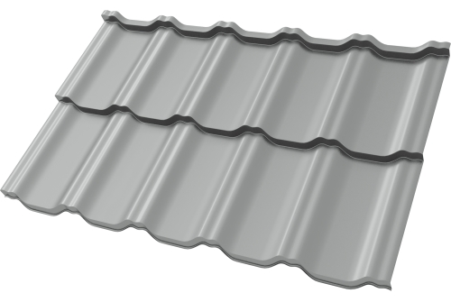 Металлочерепица "Квинта Уно" ("Kvinta Uno") 0,5 Satin RAL 9006 бело-алюминиевый ПрофЛайн, купить Металлочерепица "Квинта Уно" ("Kvinta Uno") 0,5 Satin RAL 9006 бело-алюминиевый в ПрофЛайн