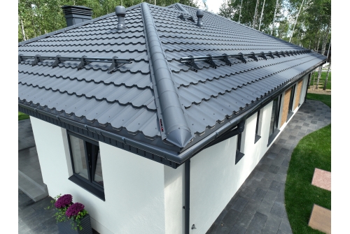 Металлочерепица "Квинта плюс3D" ("Kvinta plus3D") 0,5 Satin Matt TX RAL 7024 мокрый асфальт ПрофЛайн, купить Металлочерепица "Квинта плюс3D" ("Kvinta plus3D") 0,5 Satin Matt TX RAL 7024 мокрый асфальт в ПрофЛайн