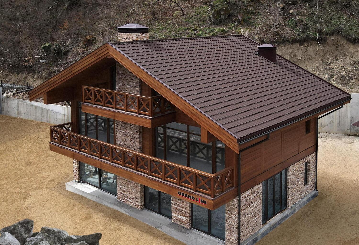 Лист композитной черепицы Grand Line Рим (Roman) брауни ПрофЛайн, купить Лист композитной черепицы Grand Line Рим (Roman) брауни в ПрофЛайн