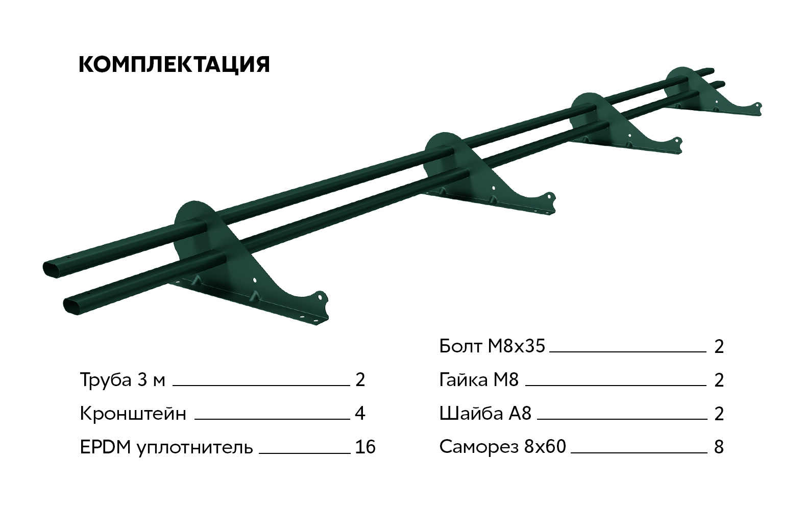 Снегозадержатель трубчатый Snow Kit RAL 6005 3м ПрофЛайн, купить Снегозадержатель трубчатый Snow Kit RAL 6005 3м в ПрофЛайн