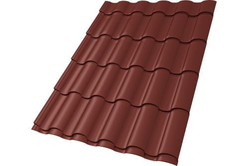 Металлочерепица "Кредо" ("Kredo") v01 0,5 Satin RAL 3009 оксидно-красный ПрофЛайн, купить Металлочерепица "Кредо" ("Kredo") v01 0,5 Satin RAL 3009 оксидно-красный в ПрофЛайн