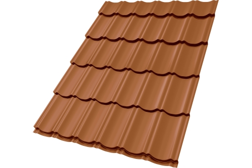 Металлочерепица "Квинта Юг" 0,5 Satin Matt RAL 8004 терракота ПрофЛайн, купить Металлочерепица "Квинта Юг" 0,5 Satin Matt RAL 8004 терракота в ПрофЛайн