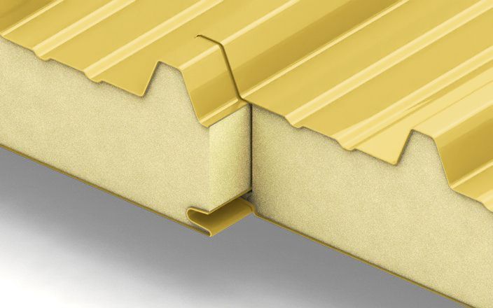 Кровельные сэндвич-панели с наполнителем из пенополиизоцианурата толщиной 60 мм, цвет RAL 1018 ПрофЛайн, купить Кровельные сэндвич-панели с наполнителем из пенополиизоцианурата толщиной 60 мм, цвет RAL 1018 в ПрофЛайн