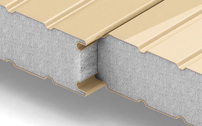 Стеновые сэндвич-панели с наполнителем из пенополистирола толщиной 50 мм, ширина 1000 мм, цвет RAL 1014 ПрофЛайн, купить Стеновые сэндвич-панели с наполнителем из пенополистирола толщиной 50 мм, ширина 1000 мм, цвет RAL 1014 в ПрофЛайн