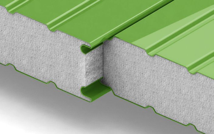 Стеновые сэндвич-панели с наполнителем из пенополистирола толщиной 50 мм, ширина 1000 мм, цвет RAL 6018 ПрофЛайн, купить Стеновые сэндвич-панели с наполнителем из пенополистирола толщиной 50 мм, ширина 1000 мм, цвет RAL 6018 в ПрофЛайн