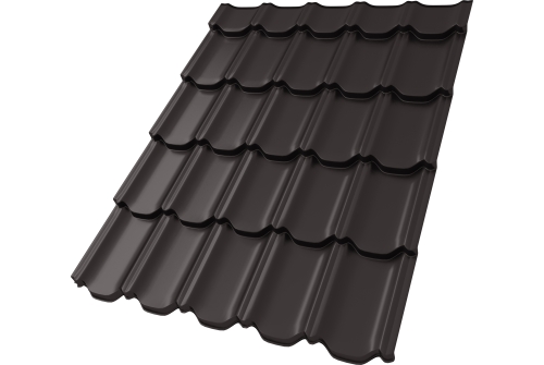 Металлочерепица "Квинта плюс3D" ("Kvinta plus3D") 0,5 Rooftop Бархат RR 32 темно-коричневый ПрофЛайн, купить Металлочерепица "Квинта плюс3D" ("Kvinta plus3D") 0,5 Rooftop Бархат RR 32 темно-коричневый в ПрофЛайн
