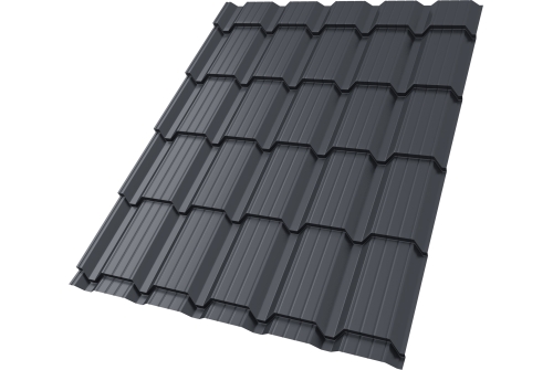 Металлочерепица "Квадро профи (Верховье)" ("Quadro Profi") v01 0,5 Rooftop Бархат RAL 7024 мокрый асфальт ПрофЛайн, купить Металлочерепица "Квадро профи (Верховье)" ("Quadro Profi") v01 0,5 Rooftop Бархат RAL 7024 мокрый асфальт в ПрофЛайн