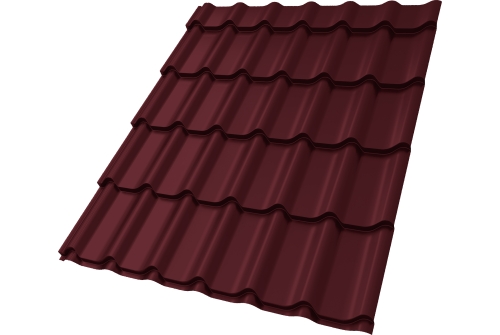 Металлочерепица Классик ("Classic") v02 0,5 Satin Matt RAL 3005 красное вино ПрофЛайн, купить Металлочерепица Классик ("Classic") v02 0,5 Satin Matt RAL 3005 красное вино в ПрофЛайн