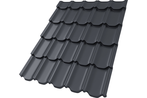 Металлочерепица "Квинта плюс3D" ("Kvinta plus3D") 0,5 Rooftop Бархат RAL 7024 мокрый асфальт ПрофЛайн, купить Металлочерепица "Квинта плюс3D" ("Kvinta plus3D") 0,5 Rooftop Бархат RAL 7024 мокрый асфальт в ПрофЛайн