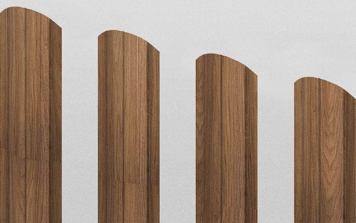 Штакетник металлический круглый фигурный, цвет золотой дуб, длина 1,8 м, двусторонняя окраска ПрофЛайн, купить Штакетник металлический круглый фигурный, цвет золотой дуб, длина 1,8 м, двусторонняя окраска в ПрофЛайн