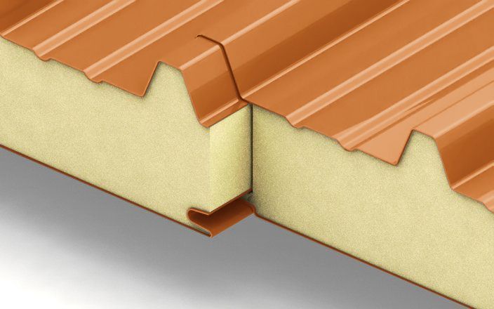 Кровельные сэндвич-панели с наполнителем из пенополиизоцианурата толщиной 200 мм, цвет RAL 2004 ПрофЛайн, купить Кровельные сэндвич-панели с наполнителем из пенополиизоцианурата толщиной 200 мм, цвет RAL 2004 в ПрофЛайн