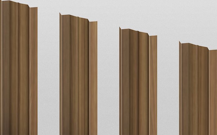 Штакетник металлический М-образный, цвет кедр, длина 1,8 м, двусторонняя окраска ПрофЛайн, купить Штакетник металлический М-образный, цвет кедр, длина 1,8 м, двусторонняя окраска в ПрофЛайн