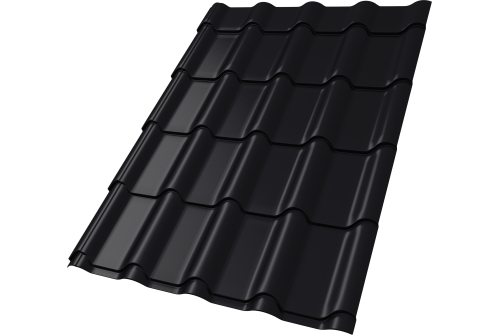 Металлочерепица "Камея" ("Kamea") v02 0,5 Satin Matt TX RAL 9005 черный ПрофЛайн, купить Металлочерепица "Камея" ("Kamea") v02 0,5 Satin Matt TX RAL 9005 черный в ПрофЛайн