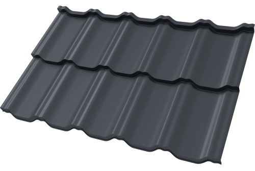 Металлочерепица "Квинта Уно" ("Kvinta Uno") 0,5 PurPro RAL 7024 мокрый асфальт ПрофЛайн, купить Металлочерепица "Квинта Уно" ("Kvinta Uno") 0,5 PurPro RAL 7024 мокрый асфальт в ПрофЛайн