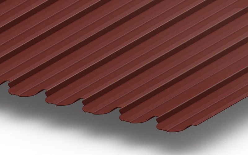 Профнастил С10 фигурный с покрытием GreenCoat® Pural® 0,5 мм, RAL 8004 Профлайн Профнастил С10 фигурный с покрытием GreenCoat® Pural® 0,5 мм, RAL 8004 Профлайн
