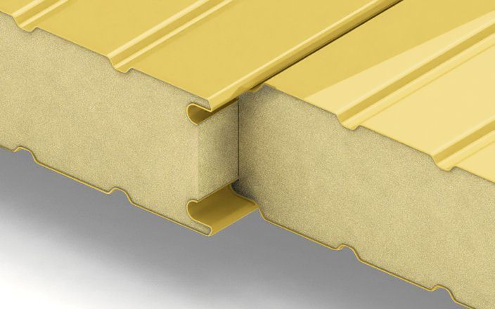 Стеновые сэндвич-панели с наполнителем из пенополиуретана толщиной 50 мм, ширина 1000 мм, цвет RAL 1018 ПрофЛайн, купить Стеновые сэндвич-панели с наполнителем из пенополиуретана толщиной 50 мм, ширина 1000 мм, цвет RAL 1018 в ПрофЛайн