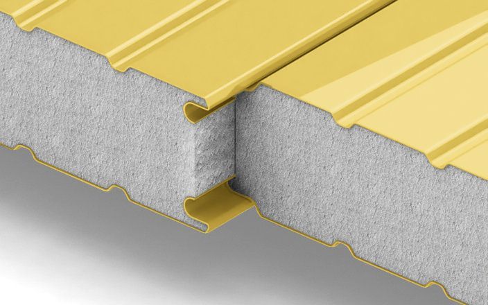 Стеновые сэндвич-панели с наполнителем из пенополистирола толщиной 50 мм, ширина 1000 мм, цвет RAL 1018 ПрофЛайн, купить Стеновые сэндвич-панели с наполнителем из пенополистирола толщиной 50 мм, ширина 1000 мм, цвет RAL 1018 в ПрофЛайн