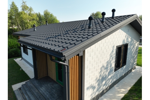 Металлочерепица "Камея" ("Kamea") v02 0,5 Satin Matt RAL 7024 мокрый асфальт ПрофЛайн, купить Металлочерепица "Камея" ("Kamea") v02 0,5 Satin Matt RAL 7024 мокрый асфальт в ПрофЛайн