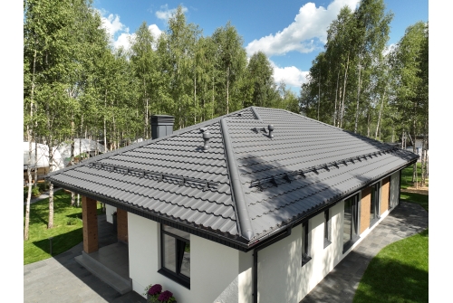 Металлочерепица "Квинта плюс3D" ("Kvinta plus3D") 0,5 Satin Matt TX RAL 7024 мокрый асфальт ПрофЛайн, купить Металлочерепица "Квинта плюс3D" ("Kvinta plus3D") 0,5 Satin Matt TX RAL 7024 мокрый асфальт в ПрофЛайн