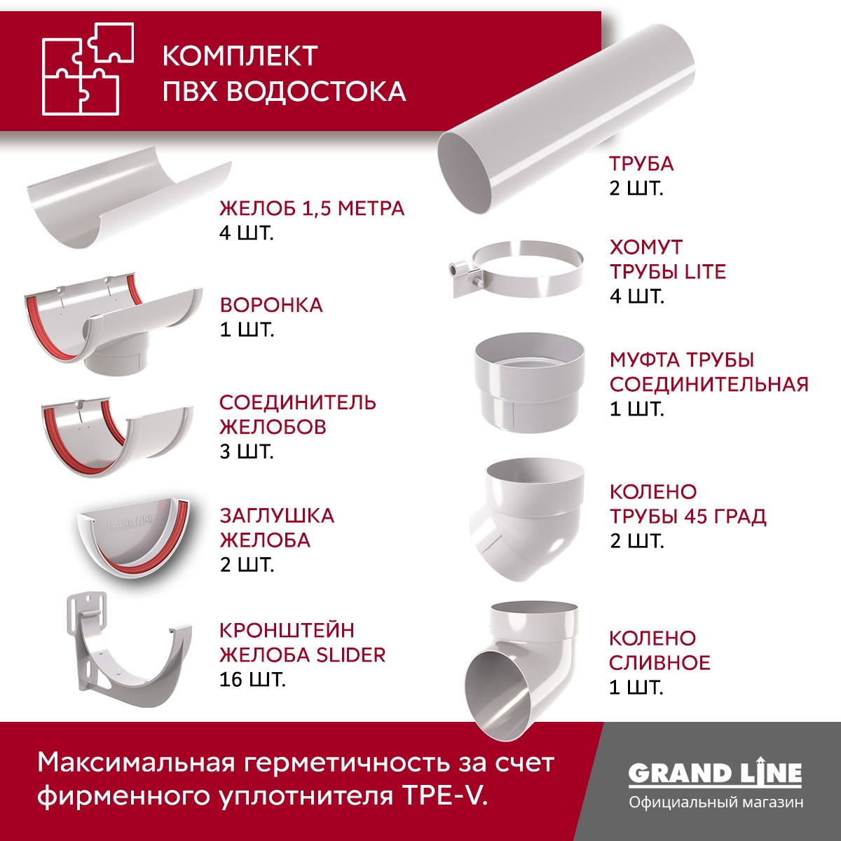 Комплект водосточной системы Классика 120мм ПВХ 6 м/3м RAL 9003 белый ПрофЛайн, купить Комплект водосточной системы Классика 120мм ПВХ 6 м/3м RAL 9003 белый в ПрофЛайн