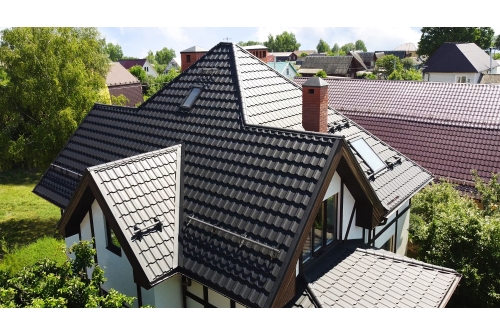 Металлочерепица "Квинта плюс" ("Kvinta plus") 0,5 PurLite Matt RAL 9005 черный ПрофЛайн, купить Металлочерепица "Квинта плюс" ("Kvinta plus") 0,5 PurLite Matt RAL 9005 черный в ПрофЛайн