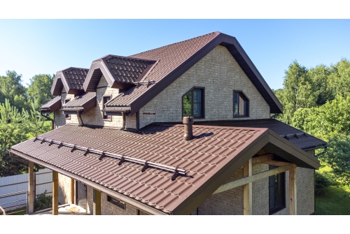 Металлочерепица Классик ("Classic") v02 0,5 Velur X RAL 8017 шоколад ПрофЛайн, купить Металлочерепица Классик ("Classic") v02 0,5 Velur X RAL 8017 шоколад в ПрофЛайн