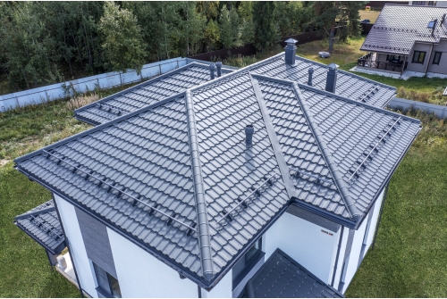 Металлочерепица "Квинта плюс3D" ("Kvinta plus3D") 0,5 Satin RAL 7024 мокрый асфальт ПрофЛайн, купить Металлочерепица "Квинта плюс3D" ("Kvinta plus3D") 0,5 Satin RAL 7024 мокрый асфальт в ПрофЛайн